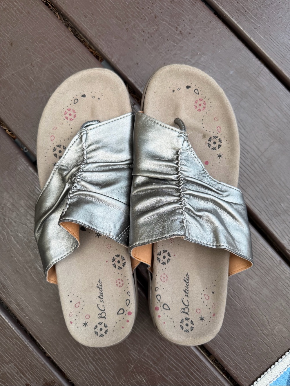 BC Footwear Silver Ruched Slide Sandals